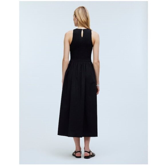 Madewell Melody Smocked Crinkled Cotton Poplin Midi Dress Black Size XXS NWT - Picture 4 of 10